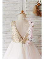Vestido corto de baile de tul con lentejuelas para boda, cumpleaños o niña de las flores