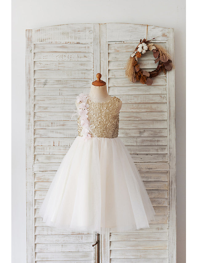 Vestido corto de baile de tul con lentejuelas para boda, cumpleaños o niña de las flores