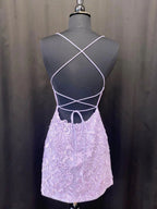 Short Mermaid Lace Open Back Prom Dress Purple Formal Evening Dresses