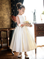 Robes courtes de princesse en satin à col rond pour mariage, première communion et demoiselle d'honneur