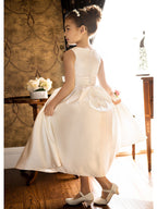 Robes courtes de princesse en satin à col rond pour mariage, première communion et demoiselle d'honneur
