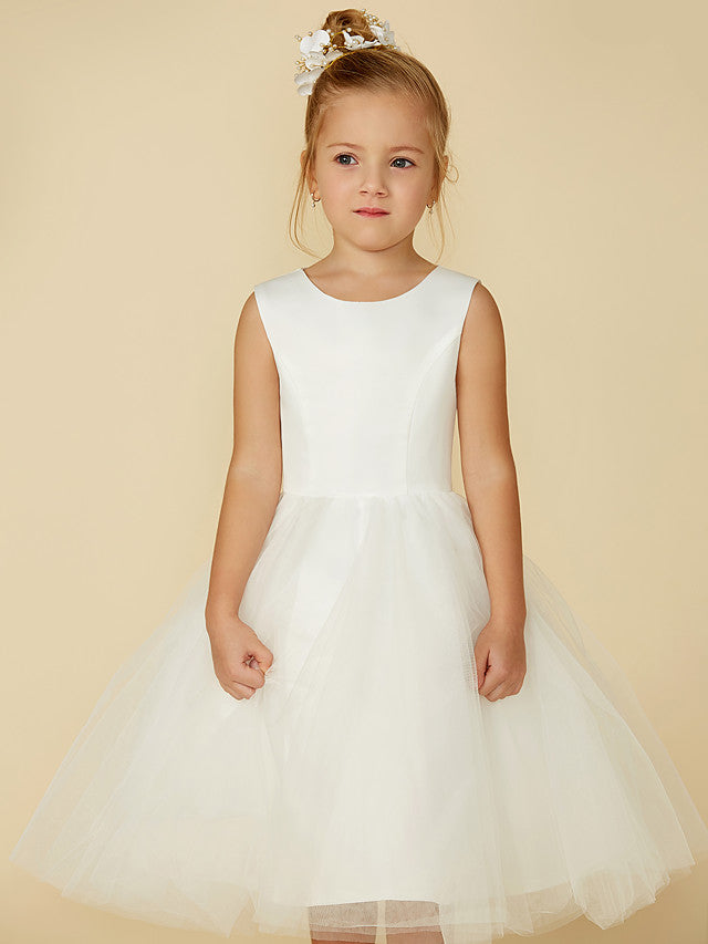 Vestidos cortos de princesa de satén y tul para bodas, primera comunión y niñas de las flores