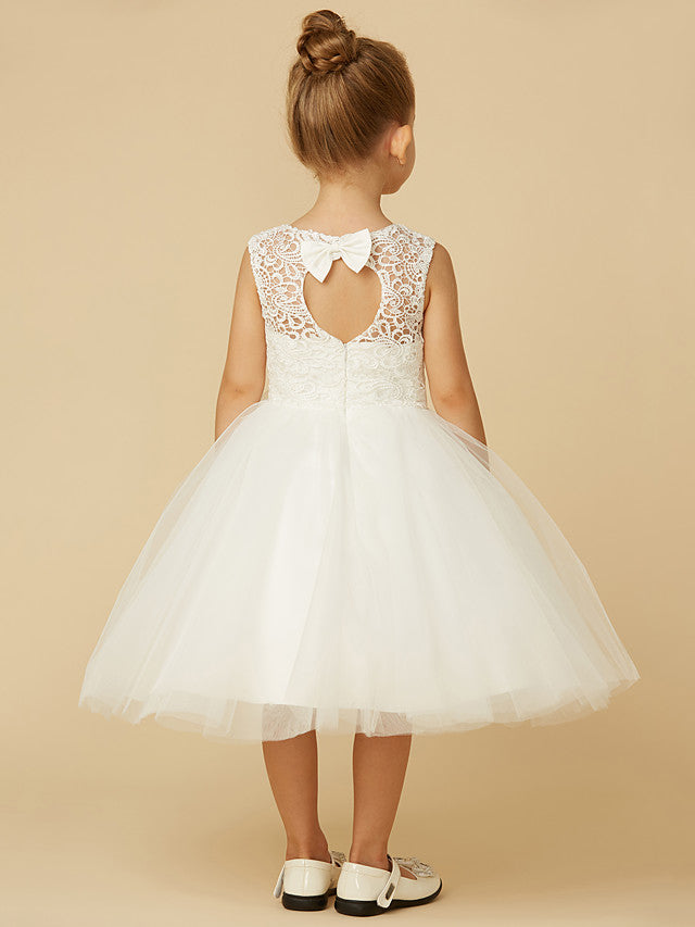 Vestidos cortos de princesa de tul con cuello joya para bodas, primera comunión y niñas de las flores