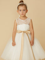 Robes courtes de princesse en tulle à col bijou pour mariage, première communion et demoiselle d'honneur