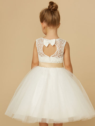 Robes courtes de princesse en tulle à col bijou pour mariage, première communion et demoiselle d'honneur