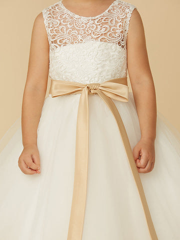 Robes courtes de princesse en tulle à col bijou pour mariage, première communion et demoiselle d'honneur