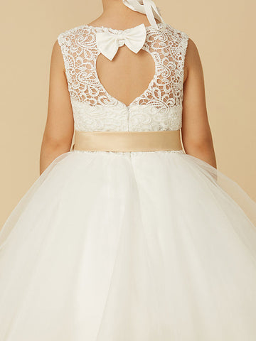 Robes courtes de princesse en tulle à col bijou pour mariage, première communion et demoiselle d'honneur