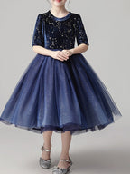 Robes courtes de demoiselle d'honneur en tulle de princesse avec manches