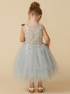 Robes courtes de princesse en tulle sans manches à col bijou pour demoiselles d'honneur