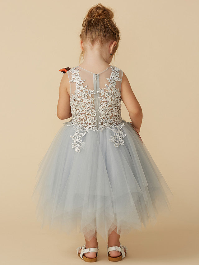 Vestidos cortos de princesa de tul sin mangas con cuello joya para niña de las flores