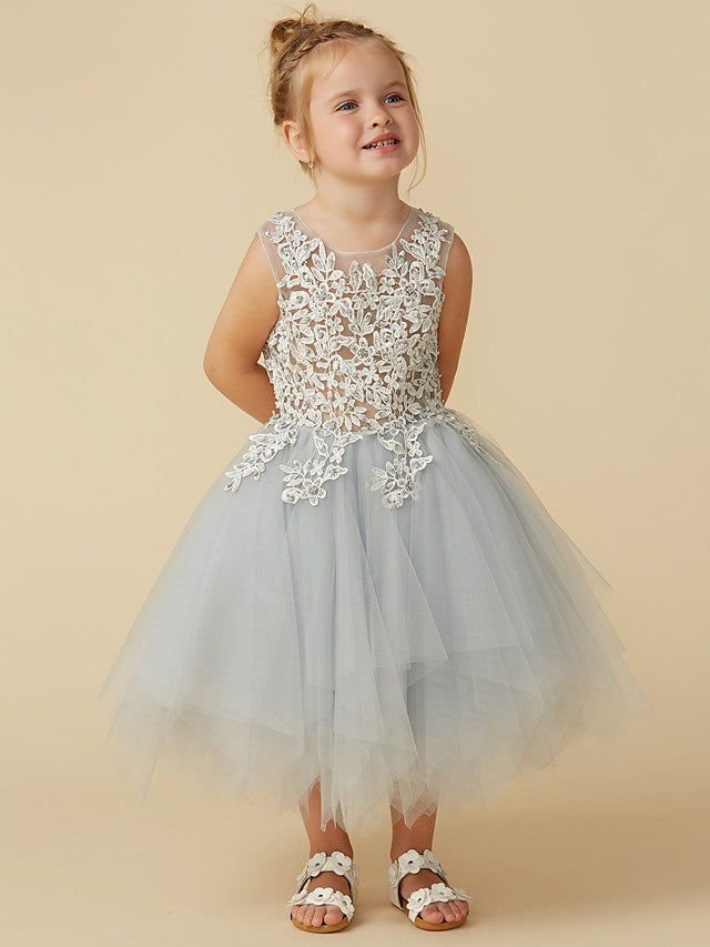 Robes courtes de princesse en tulle sans manches à col bijou pour demoiselles d'honneur