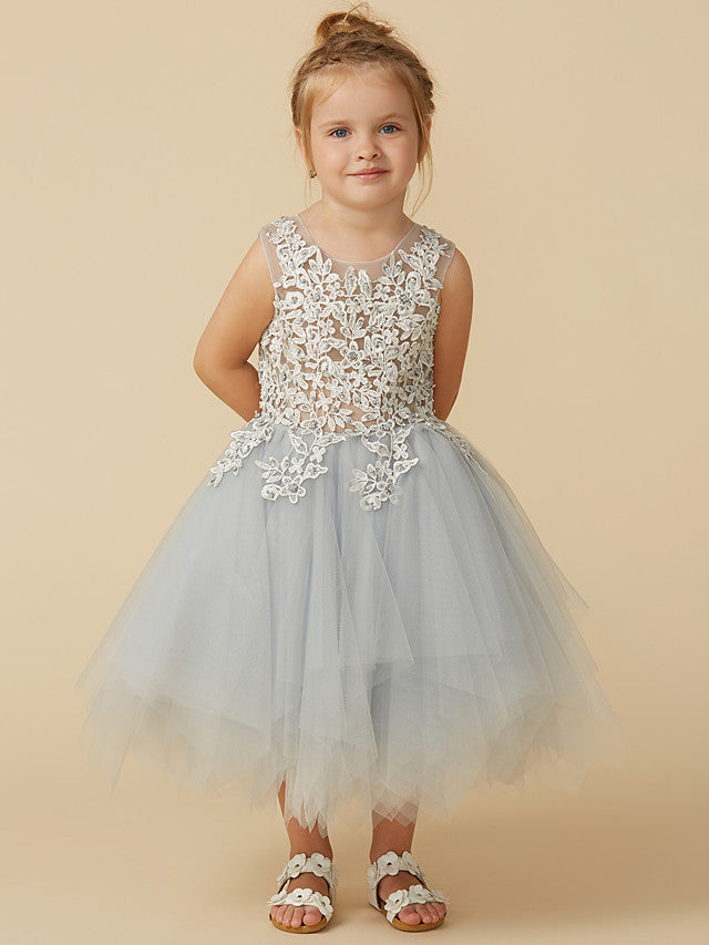 Robes courtes de princesse en tulle sans manches à col bijou pour demoiselles d'honneur