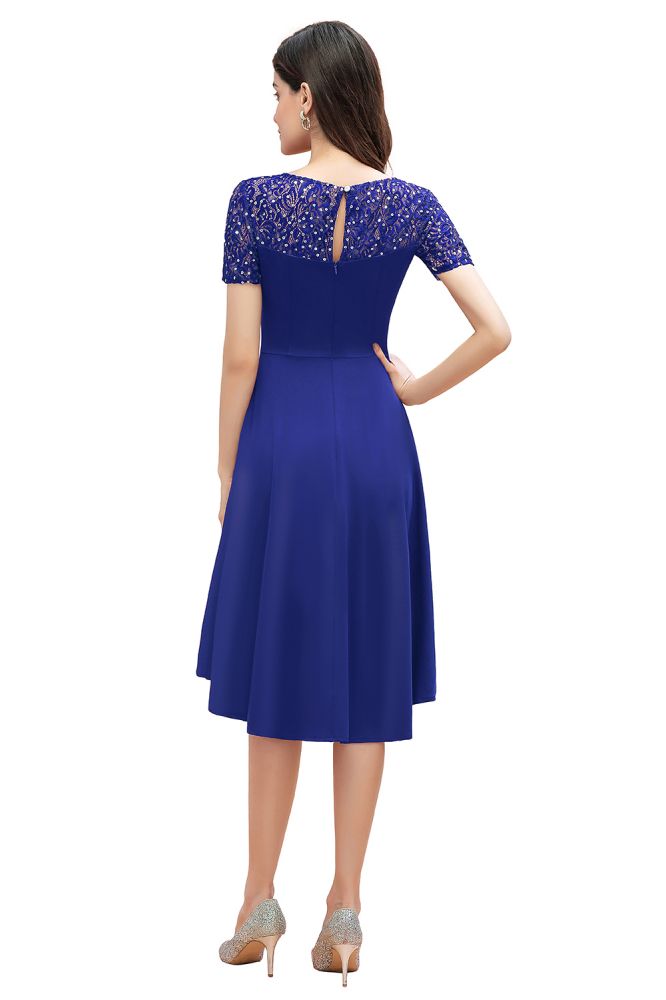 Robe de cocktail bordeaux à sequins, coupe asymétrique, manches courtes, style trapèze, idéale pour tous les jours.