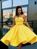 Vestidos cortos de fiesta sin tirantes en rosa y amarillo, vestidos formales para baile de bienvenida PD389
