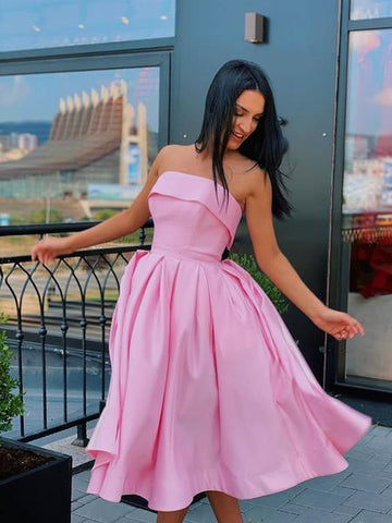 Short Strapless Pink Yellow Prom Dresses Formal Homecoming Dresses PD389