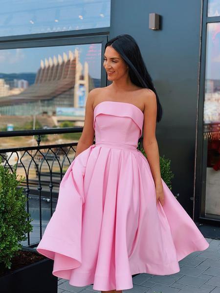 Vestidos cortos de fiesta sin tirantes en rosa y amarillo, vestidos formales para baile de bienvenida PD389