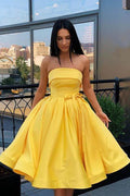 Vestidos cortos de fiesta sin tirantes en rosa y amarillo, vestidos formales para baile de bienvenida PD389