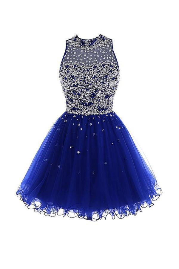 Vestido corto de tul con cuentas para baile de bienvenida o graduación PG037