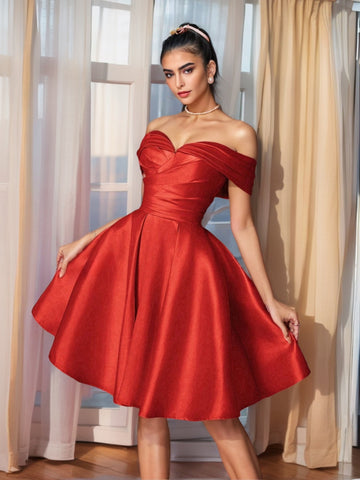 Modest Knee Length Off The Shoulder Homecoming Dresses VMH114