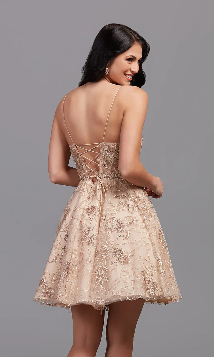 Vestido corto dorado para baile de bienvenida SYH83