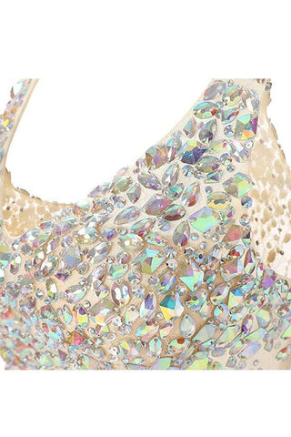 Robes courtes/mini dos nu trapèze/de princesse pour le bal de fin d'année, ornées de perles