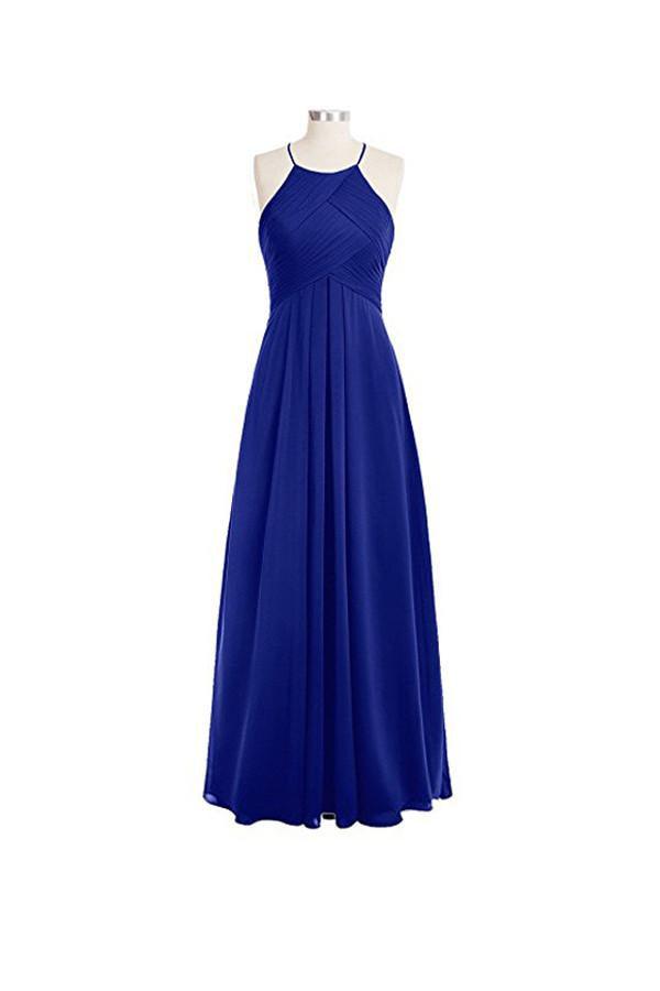 Simple A-line O-back Long Chiffon Halter Bridesmaid Dresses BD018