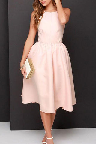 Simple A-line Pink Backless Tea Length Homecoming Dresses Party Dress PD365