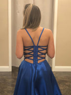 Robes de bal de fin d'année simples, longues, trapèze, décolleté cœur, en satin, dos nu
