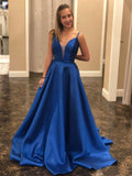 Robes de bal de fin d'année simples, longues, trapèze, décolleté cœur, en satin, dos nu
