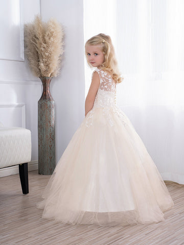 Simple Long A-line Tulle Flower Girl Dresses with Appliques Lace