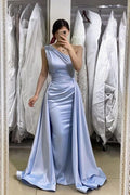 Vestido de noche largo azul sencillo sin mangas estilo sirena