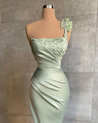 Vestido de fiesta largo de sirena sencillo con un solo hombro, de satén