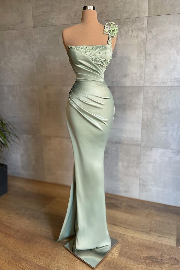 Vestido de fiesta largo de sirena sencillo con un solo hombro, de satén