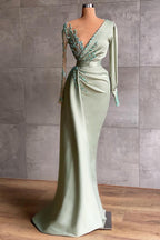 Robe de bal sirène longue simple en satin à col en V et manches