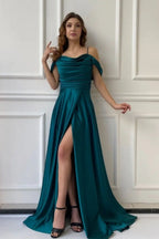 Robe de soirée trapèze simple, longue, épaules dénudées, robe de bal avec fente