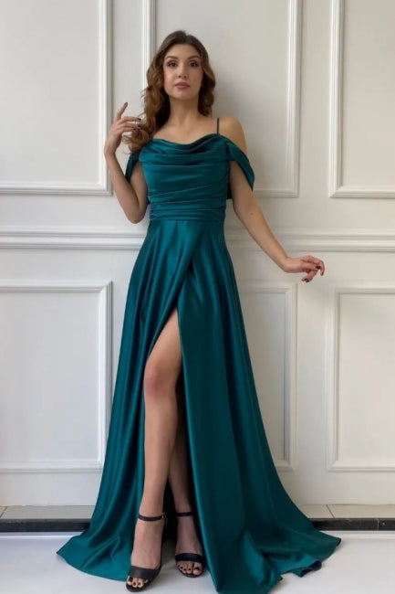 Robe de soirée trapèze simple, longue, épaules dénudées, robe de bal avec fente