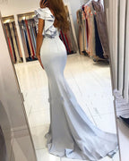 Vestido largo de fiesta de satén sencillo, estilo sirena, con un solo hombro y espalda descubierta