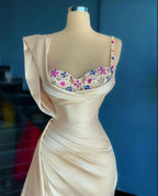 Vestido largo de fiesta sencillo de sirena con escote corazón y lentejuelas de satén