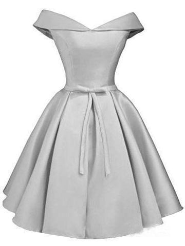 Simple Off the Shoulder Blush Homecoming Dresses Satin Graduation Dress