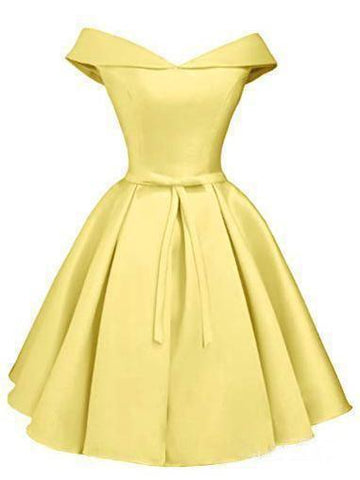 Simple Off the Shoulder Blush Homecoming Dresses Satin Graduation Dress