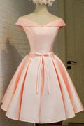 Vestido sencillo de fiesta de bienvenida color rosa rubor con hombros descubiertos, vestido de graduación de satén