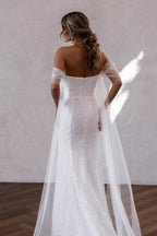 Robes de mariée sirène à paillettes, simples et à épaules dénudées