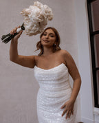 Robes de mariée sirène à paillettes, simples et à épaules dénudées