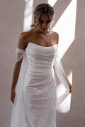 Robes de mariée sirène à paillettes, simples et à épaules dénudées