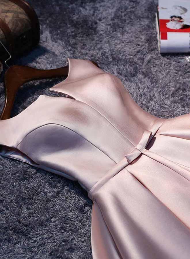 Robe de bal courte en satin rose simple, coupe trapèze, référence PD148