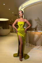 Robe de soirée sirène longue et sexy, sans manches, avec fente