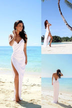Robe de mariée simple, sexy, dos nu, fente latérale, bretelles spaghetti, style plage WD506
