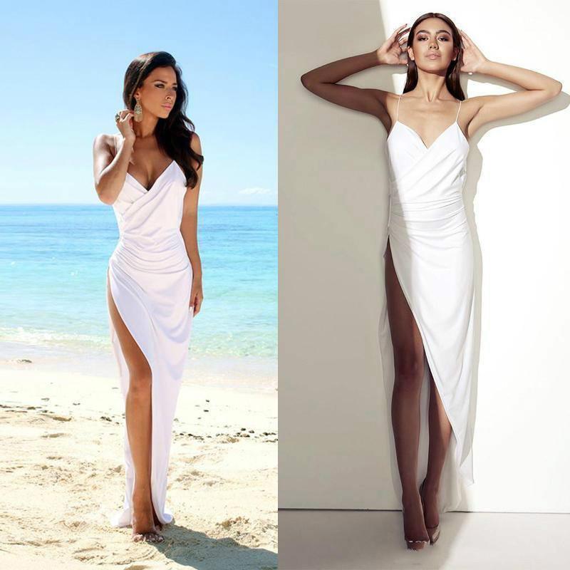 Robe de mariée simple, sexy, dos nu, fente latérale, bretelles spaghetti, style plage WD506