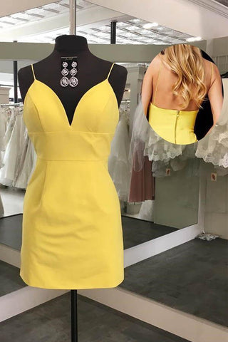 Robe de soirée rouge mini à bretelles et col en V, coupe fourreau simple, référence PD398