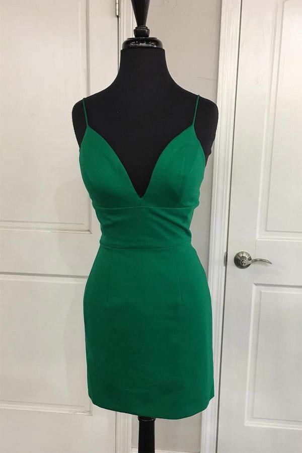 Robe de soirée rouge mini à bretelles et col en V, coupe fourreau simple, référence PD398